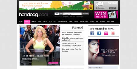 Handbag website screen grab