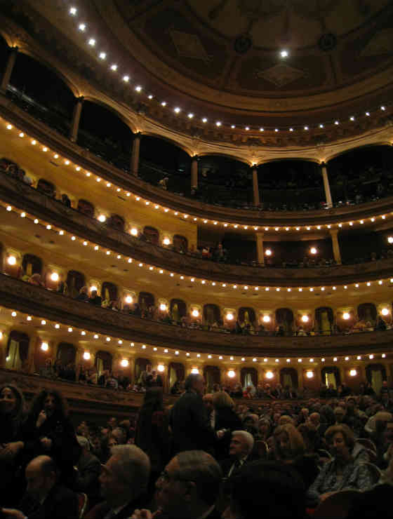 An audience leaving a theatre.