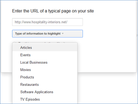 Screenshot from Webmaster Tools Data Highlighter